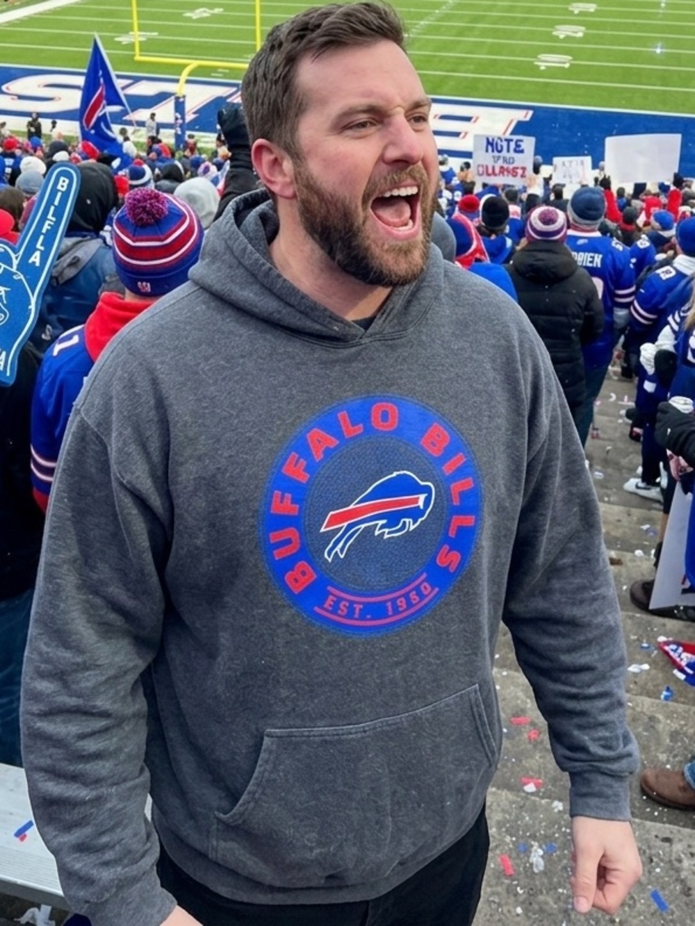 Buffalo Bills Team Apparel Gray NFL Pullover Hoodie Size XL